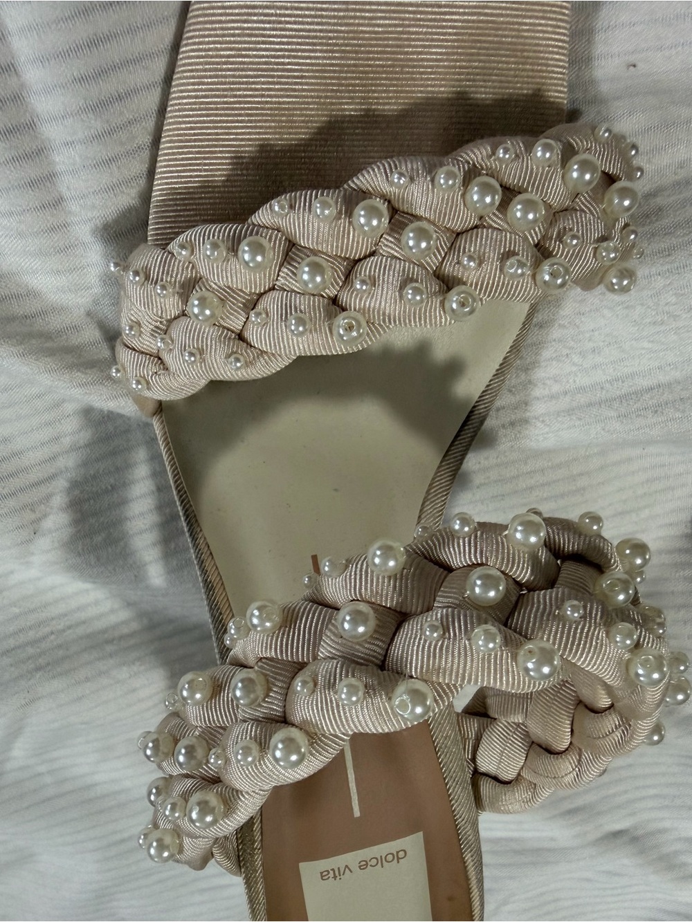 Dolce Vita Braided Pearl-Trim Slide Sandals — Blush Beige - Picture 2 of 5